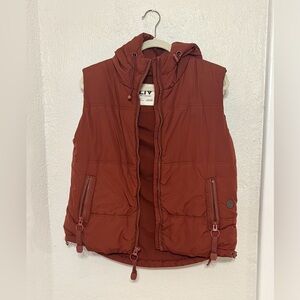 Red Puffer Vest with Hood